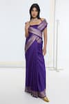Buy_Ekaya Banaras_Purple Silk Zari Kadwa Saree With Running Blouse _at_Aza_Fashions