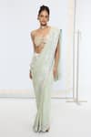 Buy_Ekaya Banaras_Green Georgette, Silk Embroidery Kadwa Hand Saree With Running Blouse _at_Aza_Fashions