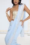 Buy_Ekaya Banaras_Blue Georgette, Silk Embroidery Kadwa Hand Saree With Running Blouse _Online_at_Aza_Fashions