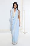 Buy_Ekaya Banaras_Blue Georgette, Silk Embroidery Kadwa Hand Saree With Running Blouse _at_Aza_Fashions