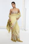 Buy_Ekaya Banaras_Yellow Crepe Printed Saree With Running Blouse _at_Aza_Fashions