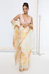 Buy_Ekaya Banaras_Yellow Crepe Printed Saree With Running Blouse _at_Aza_Fashions
