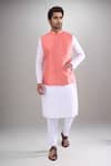 Buy_Arihant Rai Sinha_Peach Polyester, Jacquard Poly Bundi _at_Aza_Fashions