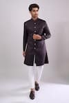 Buy_Arihant Rai Sinha_Wine Polyester, Viscose Embroidery Blackish Sequence Sherwani Set _at_Aza_Fashions
