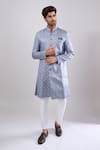 Buy_Arihant Rai Sinha_Gray Polyester, Viscose Grey Woven Jacquard Sherwani And White Pant _at_Aza_Fashions