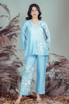Buy_Rirasa_Sky Blue Embroidery V-neck Hand Tunic Pant Set _at_Aza_Fashions