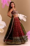 Samyukta Singhania_Red Silk, Brocade Embroidery Round Neck Hand Lehenga Set _Online