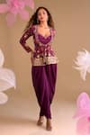 Samyukta Singhania_Purple Georgette Sequins, Embroidery Scoop Neck, Hand Dhoti Pant Set _at_Aza_Fashions