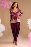 Samyukta Singhania_Purple Georgette Sequins, Embroidery Scoop Neck, Hand Dhoti Pant Set _Online_at_Aza_Fashions
