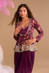 Shop_Samyukta Singhania_Purple Georgette Sequins, Embroidery Scoop Neck, Hand Dhoti Pant Set 