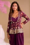 Buy_Samyukta Singhania_Purple Georgette Sequins, Embroidery Scoop Neck, Hand Dhoti Pant Set _Online