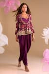 Shop_Samyukta Singhania_Purple Georgette Sequins, Embroidery Scoop Neck, Hand Dhoti Pant Set _Online