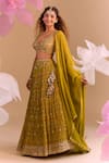 Buy_Samyukta Singhania_Green Silk Sequins, Embroidery Round Neck Hand Lehenga Set _Online_at_Aza_Fashions