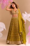 Shop_Samyukta Singhania_Green Silk Sequins, Embroidery Round Neck Hand Lehenga Set _Online_at_Aza_Fashions