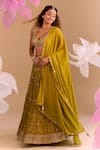 Samyukta Singhania_Green Silk Sequins, Embroidery Round Neck Hand Lehenga Set _at_Aza_Fashions