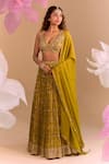 Buy_Samyukta Singhania_Green Silk Sequins, Embroidery Round Neck Hand Lehenga Set _at_Aza_Fashions