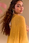 Shop_Samyukta Singhania_Yellow Silk, Chiffon Embroidery Round Neck Hand Lehenga Set _Online_at_Aza_Fashions