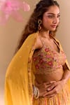 Samyukta Singhania_Yellow Silk, Chiffon Embroidery Round Neck Hand Lehenga Set _Online