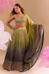 Samyukta Singhania_Green Silk Tassels, Embroidery Round Neck Hand Lehenga Set _Online_at_Aza_Fashions