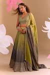 Buy_Samyukta Singhania_Green Silk Tassels, Embroidery Round Neck Hand Lehenga Set _at_Aza_Fashions