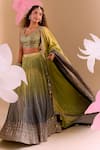 Buy_Samyukta Singhania_Green Silk Tassels, Embroidery Round Neck Hand Lehenga Set _Online