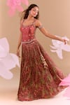 Samyukta Singhania_Peach Chiffon, Silk, Tissue Sequins, Embroidery Sweetheart Hand Lehenga Set_Online_at_Aza_Fashions