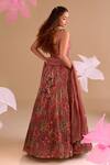 Shop_Samyukta Singhania_Peach Chiffon, Silk, Tissue Sequins, Embroidery Sweetheart Hand Lehenga Set_at_Aza_Fashions