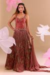 Buy_Samyukta Singhania_Peach Chiffon, Silk, Tissue Sequins, Embroidery Sweetheart Hand Lehenga Set_at_Aza_Fashions
