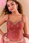 Shop_Samyukta Singhania_Peach Chiffon, Silk, Tissue Sequins, Embroidery Sweetheart Hand Lehenga Set_Online