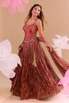 Samyukta Singhania_Peach Chiffon, Silk, Tissue Sequins, Embroidery Sweetheart Hand Lehenga Set