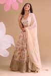 Samyukta Singhania_Off White Chiffon, Silk, Tissue Embroidery Round Neck Floral Hand Lehenga Set _Online_at_Aza_Fashions