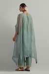 Shop_Ikshita Choudhary_Sky Blue Organza, Chanderi Embroidery Round Neck Hand Kaftan Set _at_Aza_Fashions