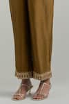 Shop_Ikshita Choudhary_Brown Organza, Chanderi Embroidery Round Neck Mud Hand Kaftan Set _Online_at_Aza_Fashions