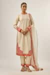 Buy_Priyal Prakash_Ivory Chanderi, Cotton, And Jaal And Orange _at_Aza_Fashions