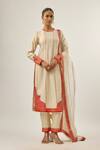 Shop_Priyal Prakash_Ivory Chanderi, Cotton, And Jaal And Orange 