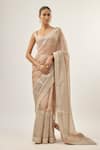 Buy_Priyal Prakash_Taupe Silk Organza, Chanderi, _at_Aza_Fashions