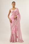 Buy_Priyal Prakash_Pink Silk Organza, Chanderi, Orchid _at_Aza_Fashions