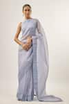 Buy_Priyal Prakash_Blue Silk Organza, Chanderi, Hyacinth _at_Aza_Fashions