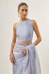 Buy_Priyal Prakash_Blue Silk Organza, Chanderi, Hyacinth _Online_at_Aza_Fashions