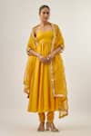 Buy_Priyal Prakash_Yellow Chanderi, Slant Lines Dupatta And Mango _at_Aza_Fashions