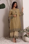 Buy_Sonali Methi_Brown Chanderi Embroidery Collared Mud Kurta Pant Set _at_Aza_Fashions