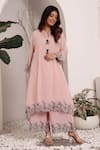 Buy_Sonali Methi_Pink Chanderi Embroidery Collared Light Kurta Set _at_Aza_Fashions