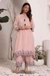 Shop_Sonali Methi_Pink Chanderi Embroidery Collared Light Kurta Set _at_Aza_Fashions
