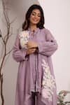 Shop_Sonali Methi_Mauve Chanderi Sequins, Embroidery Mandarin Collar Designer Kurta Set _at_Aza_Fashions