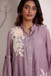 Shop_Sonali Methi_Mauve Chanderi Sequins, Embroidery Mandarin Collar Designer Kurta Set _Online_at_Aza_Fashions