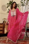 Shop_Sonali Methi_Pink Chinon, Crepe Sequins Round Neck Rani Designer Kurta Set _Online_at_Aza_Fashions