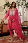 Buy_Sonali Methi_Pink Chinon, Crepe Sequins Round Neck Rani Designer Kurta Set _at_Aza_Fashions