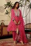 Shop_Sonali Methi_Pink Chinon, Crepe Sequins Round Neck Rani Designer Kurta Set _at_Aza_Fashions