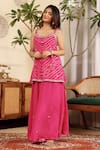 Shop_Sonali Methi_Pink Chinon, Crepe Sequins, Embroidery Scoop Neck Rani Designer Kurta Set _at_Aza_Fashions