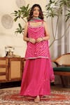 Buy_Sonali Methi_Pink Chinon, Crepe Sequins, Embroidery Scoop Neck Rani Designer Kurta Set _at_Aza_Fashions